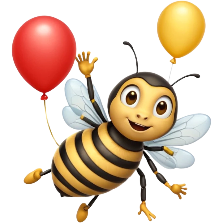 Bees with red Birthday Hat, Excited bee carrying balloon emoji