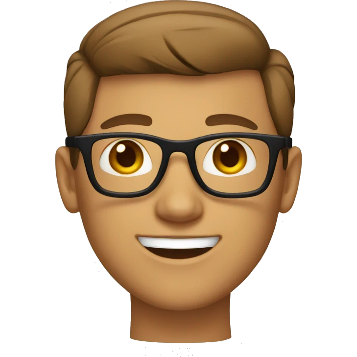 a head of a light brown boy with a slick back brown hair with eye glasses with mouth grinning emoji