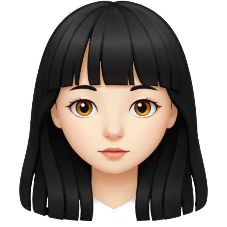 A girl with long black hair with bang and small nose  emoji