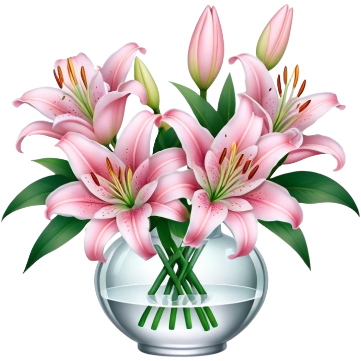 Bouquet light pink liliums in crystal  vase emoji