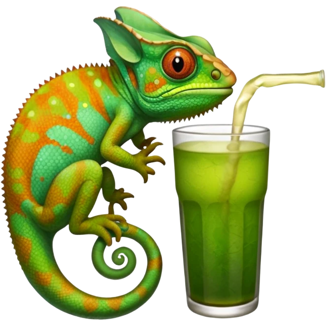 Un caméléon qui boit du tir au KambuaCha emoji