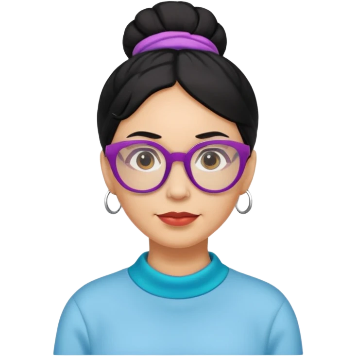 light skin middle aged with low bun in black hair with colorful glasses emoji