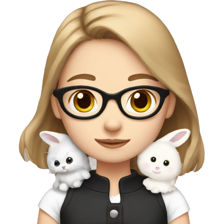 girl with light brown hair with a white and black rabbit on her shoulder emoji