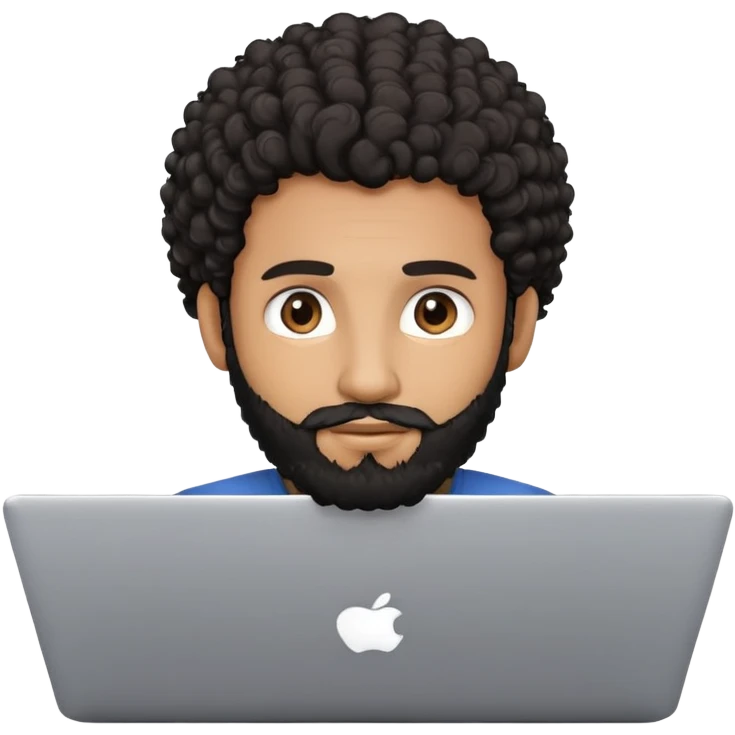 BROWN MAN WITH CURLY BLACK HAIR AND BEARD WITH A LAPTOP emoji