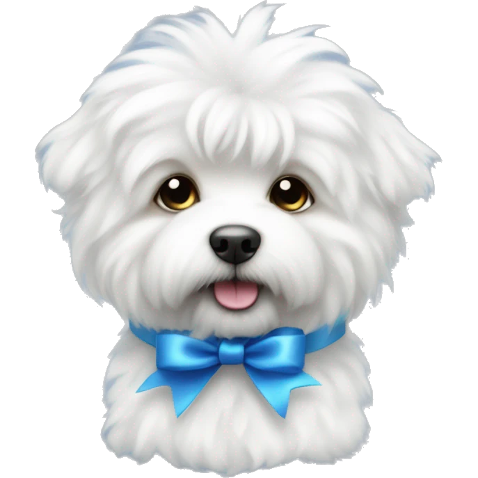 White fluffy bishon frize cute dog whit blue ribbon  emoji