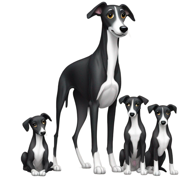 Black greyhound mom with three puppies  emoji