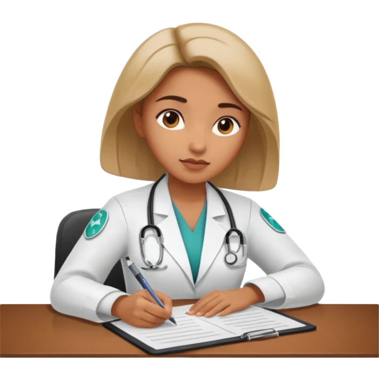 woman medic signing contract for job emoji