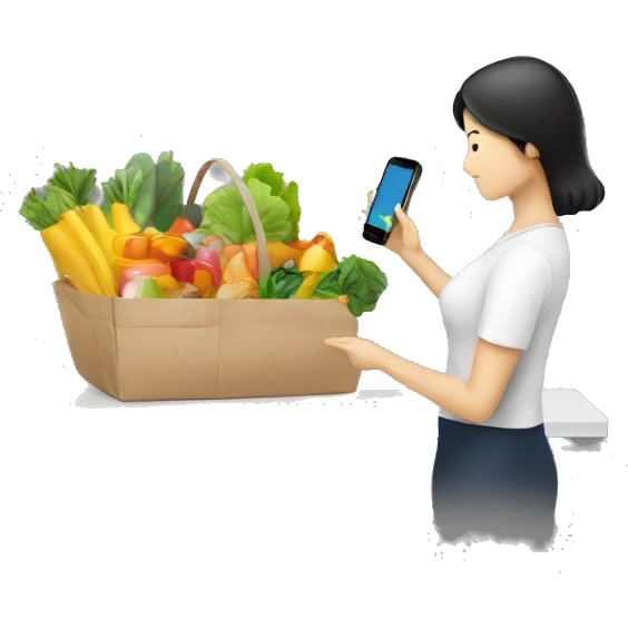 an image representing customer placing a grocery order on a mobile device emoji