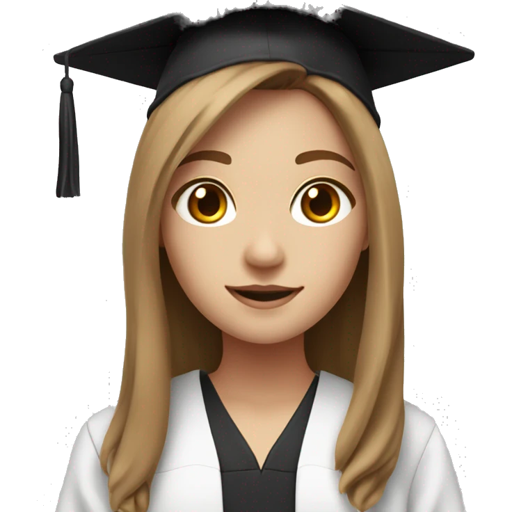 white-skin girl with long light brown hair and dark brown eyes with graduation ca and attire emoji