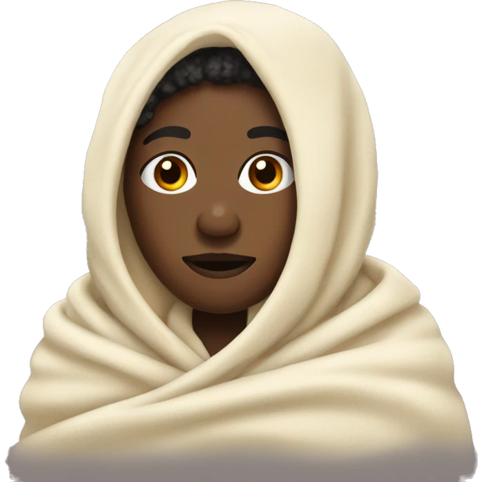Black person wrapped in a cream cozy blanket  emoji