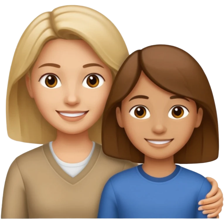 a woman with two children, a 7-year-old boy and a 13-year-old girl emoji