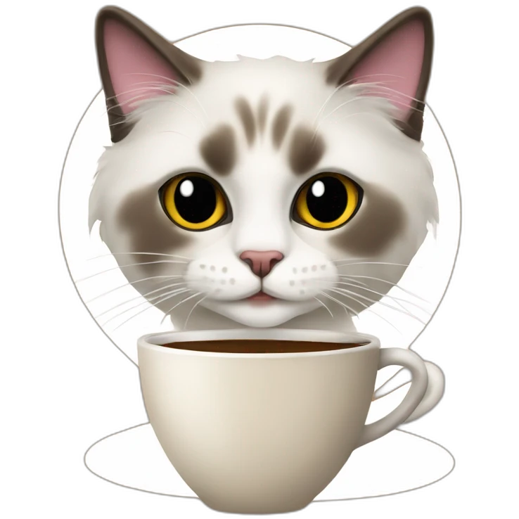 Ragdoll cat and cup coffee emoji