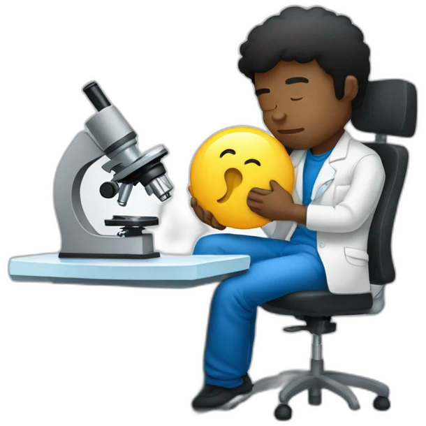 Sleepy Black hair man with pillow on microscope emoji