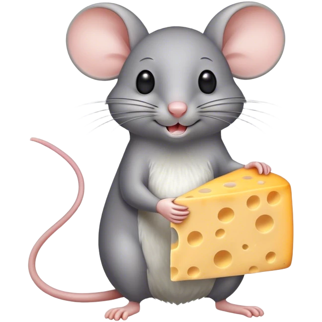Gray mouse holding a giant cheese bigger than him emoji