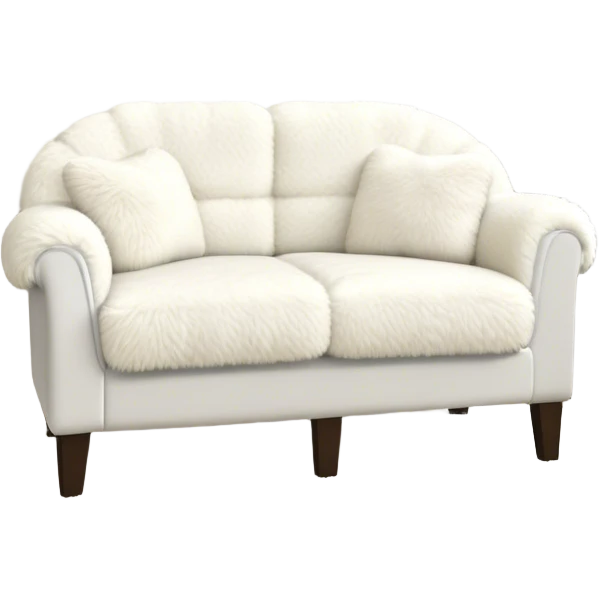 Plush white faux fur Sherpa loveseat hotel room emoji