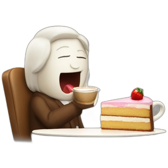 Drinking a cup of coffee with a piece of cake emoji