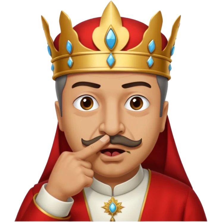 A turkish Sultan putting a finger in front of his mouth while his eyes are pure white, HE IS EXTREMELY INSANE AND CRAZY emoji