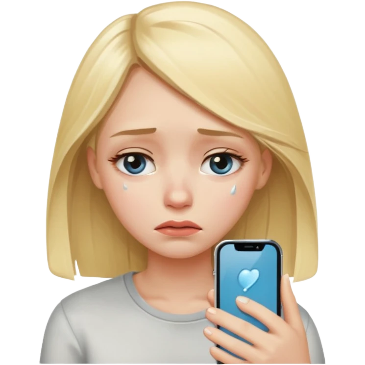 a blonde girl sad looking at the phone  emoji