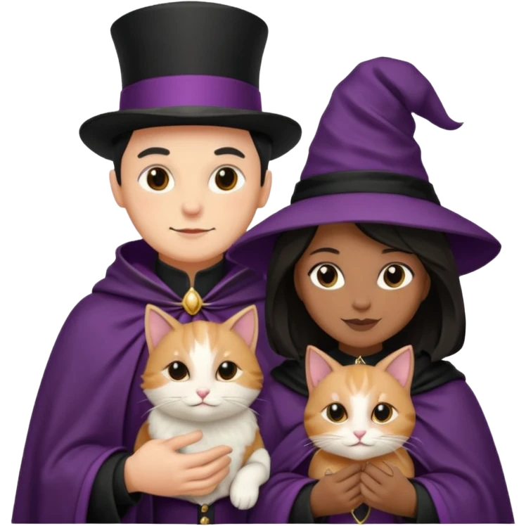 magician couple and their pet cat emoji