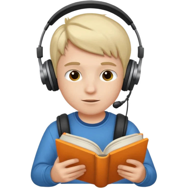 a boy wearing headphone and read book emoji