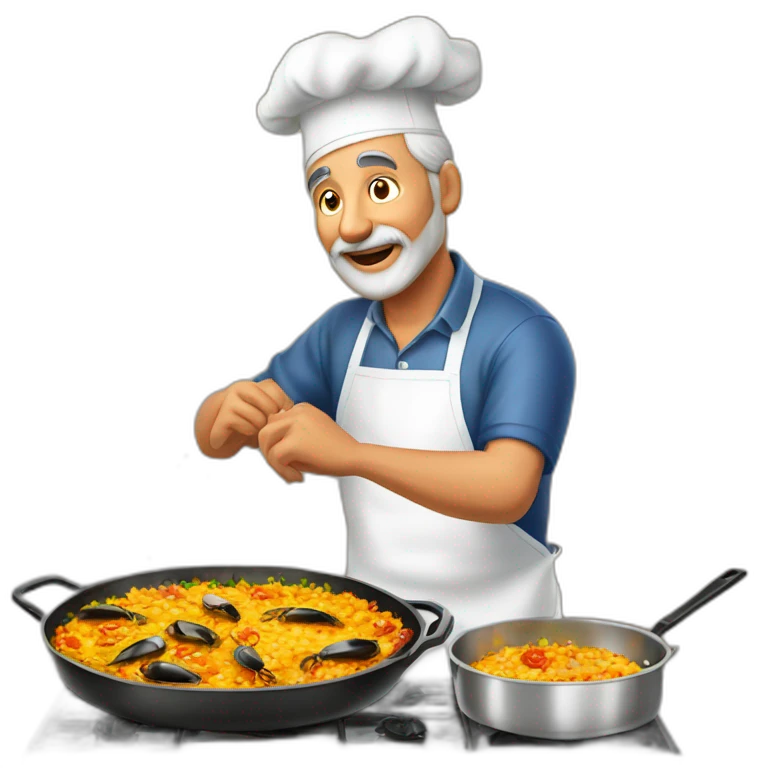 hombre de 65 años moreno cocinando paella emoji