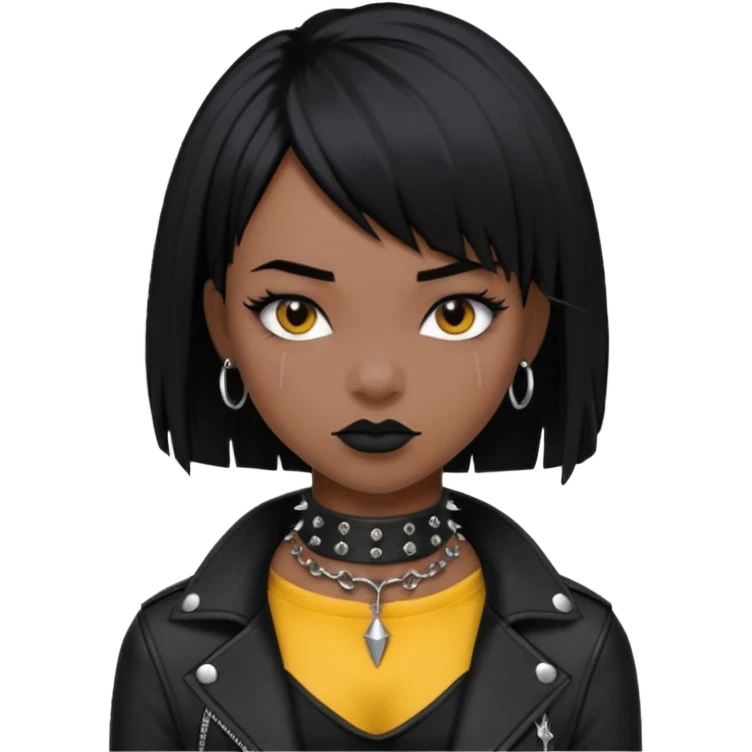 Black straight haired girl with a bob with a black spiked chocker with punk clothes on emoji