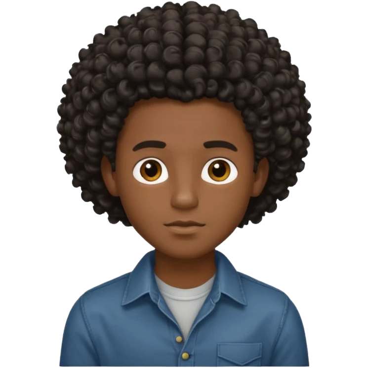 Garoto estiloso, bonito, gentil, de pele negra com cabelo cacheado e grande emoji