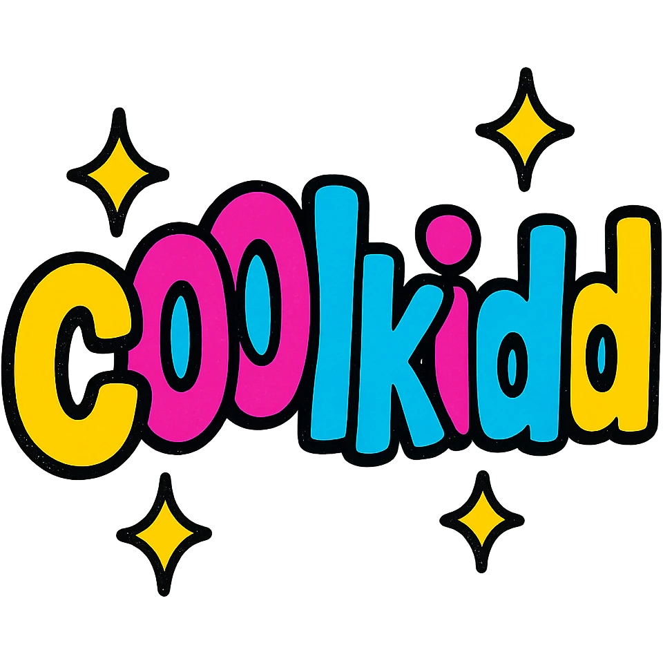 the word 'c00lkidd' with sparkles and a fun, energetic feel, bright and lively colors emoji