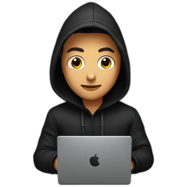 Young man with a black hood behind his laptop emoji