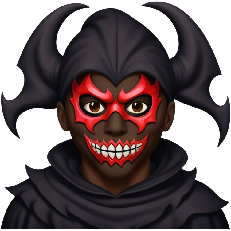 dark skinned black man wearing scary mask emoji