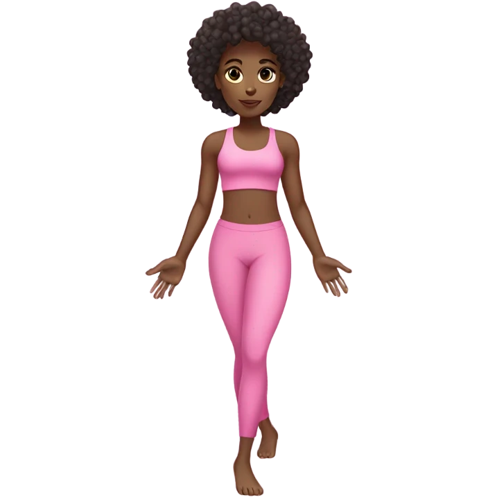 Black girl with curly long dark brown hair doing Pilates in a pink outfit emoji