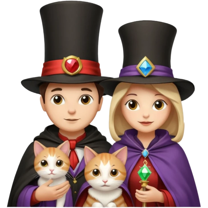 magician couple and their pet cat emoji