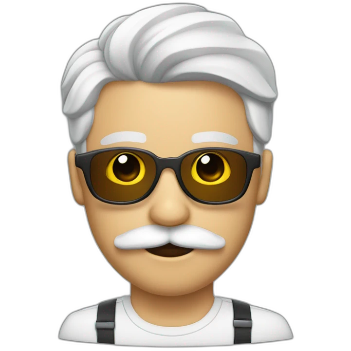 Hombre guapo de pelo blanco con gafas y bigote emoji
