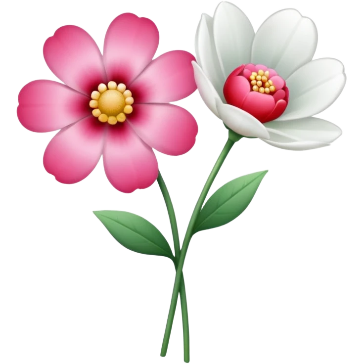 One pink flower and one white flower in transparent bouquet with red band  emoji