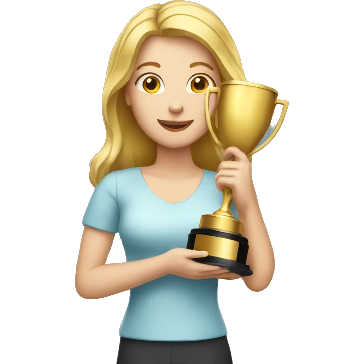 a white women holding gold trophy emoji