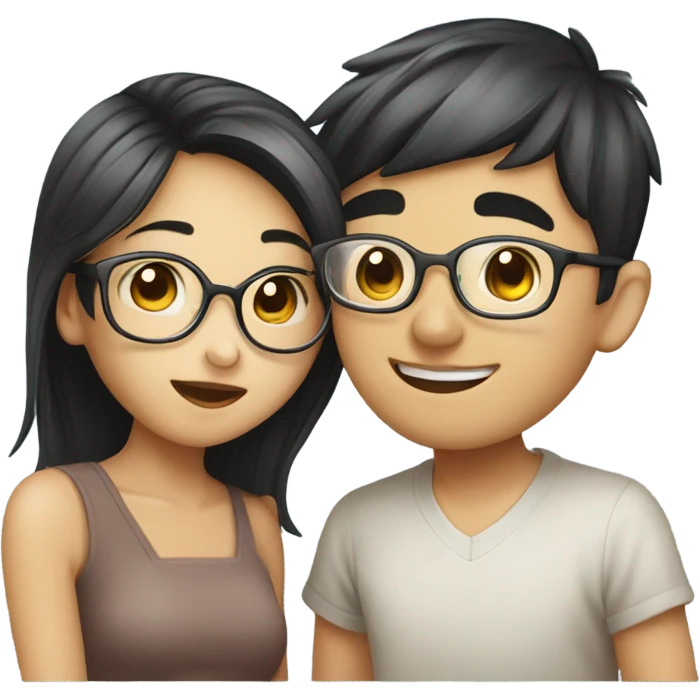 Pretty Asian girl kissing Asian boy with glasses on cheek emoji