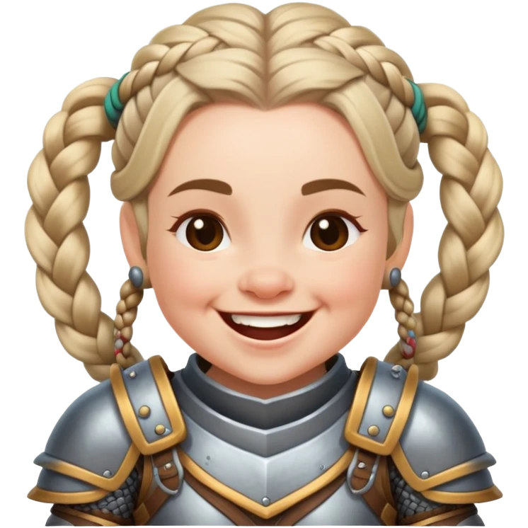 laughing female dwarf from Lineage 2 with braided hair and armor emoji