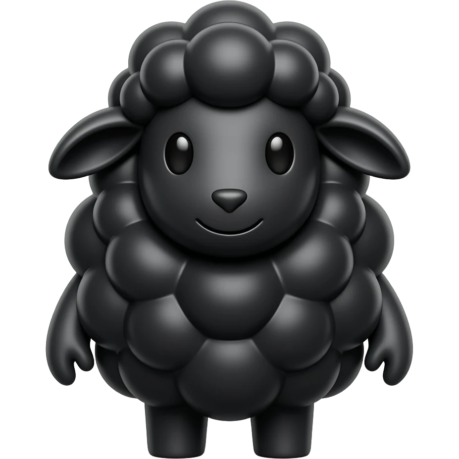 Black Sheep Bar & Grill: 3D emoji style, glossy surface, soft shadows, white background, centered, no text, cute black sheep character, fluffy wool, friendly confident expression, no defined gender emoji
