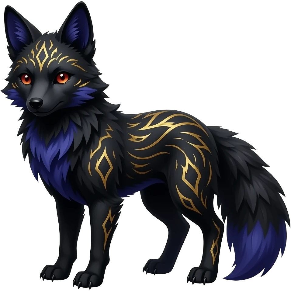 Pitch Black gothic edgy fox with sanguine, gold, and indigo accents emoji