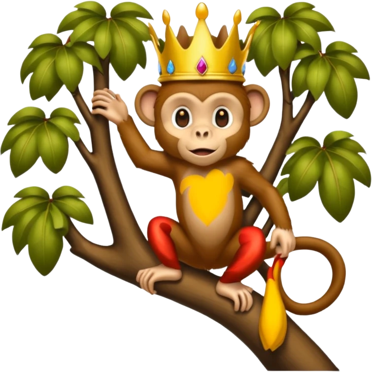 Kral taçlı ağaca çıkmış maymun emoji