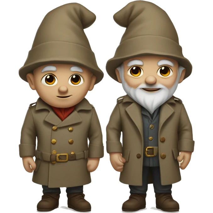 two short gnomes wearing a trenchcoat to look like one tall person emoji
