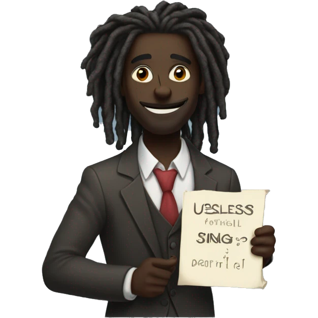 charming dark-skinned gentleman dreads holding sing that says useless portrait  emoji