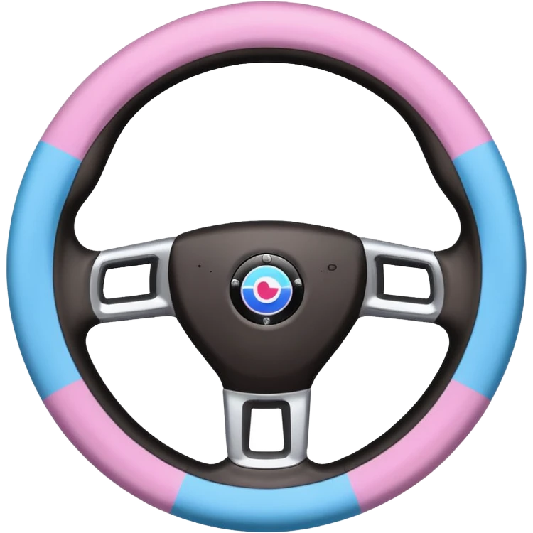 steering wheel with transgender pride flag colors and strifes , fluffy emoji