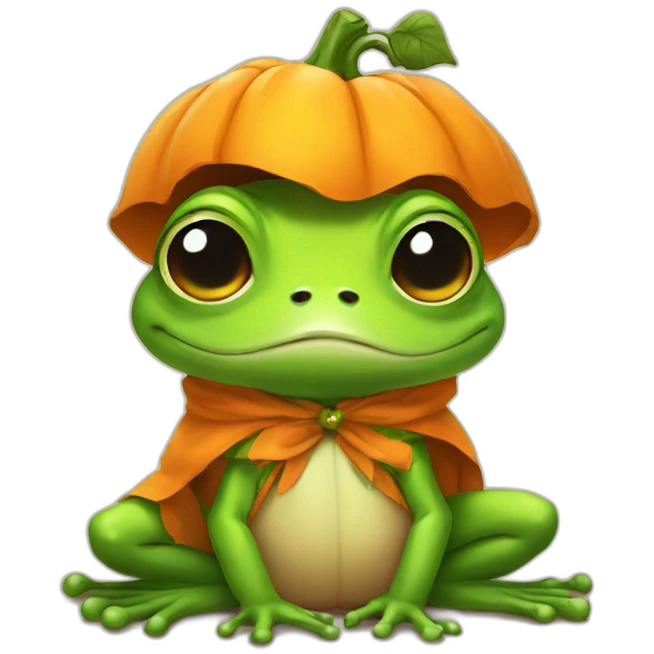 chibi frog dressed like pumpkin emoji