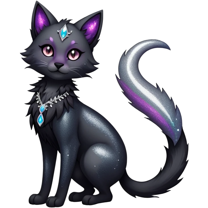 Vibrant dark edgy gothic Falvie-Fionbri-creature-sparkle-feline-fursona, full body emoji
