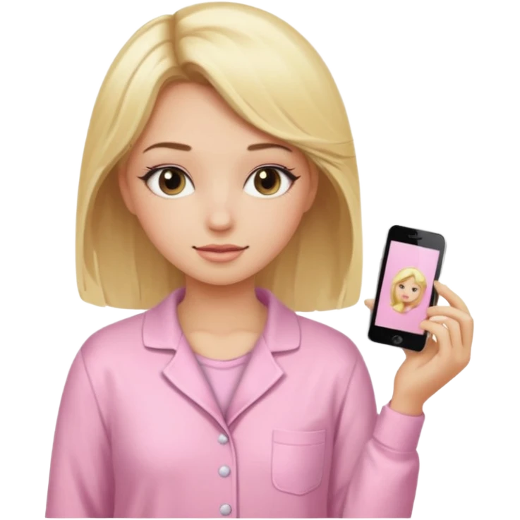 Girl with blonde hair makeup on and in light pink pj's  emoji