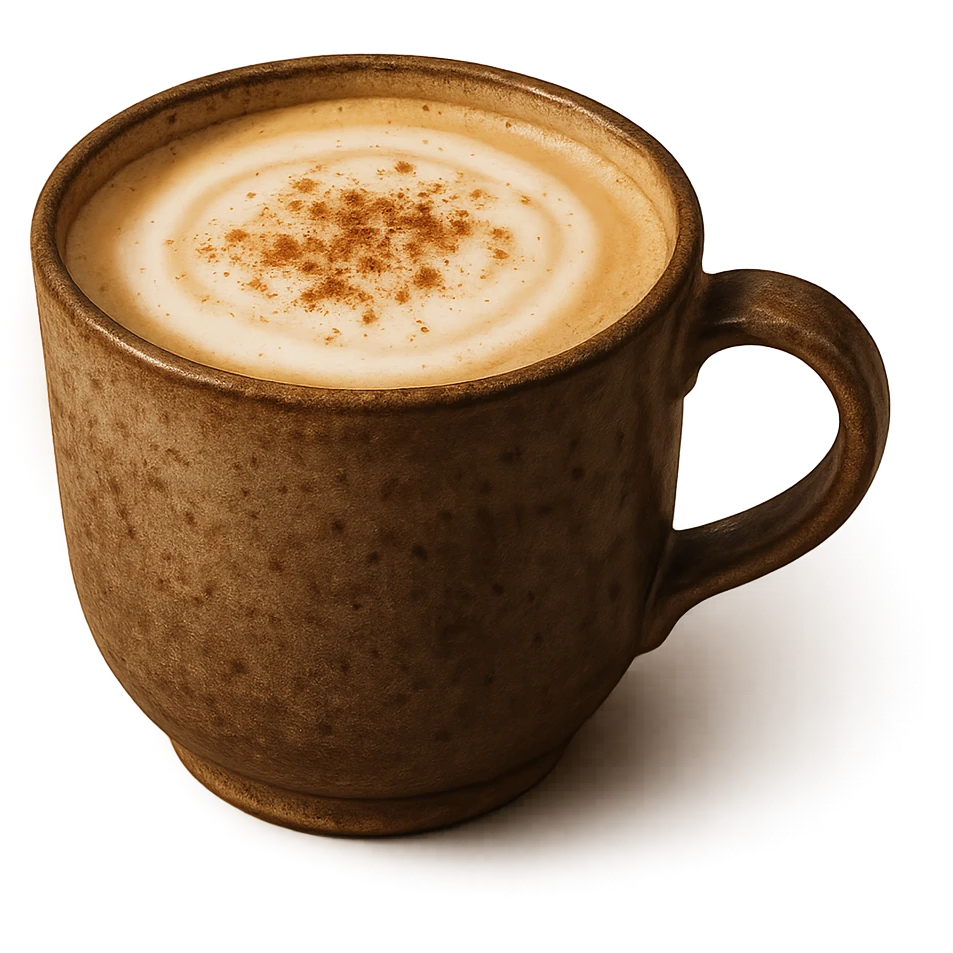 cappuccino with cinnamon sprinkle, rustic mug, soft lighting emoji