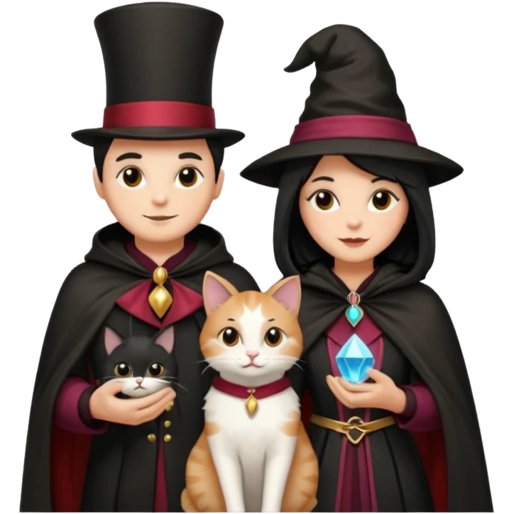 magician couple and their pet cat emoji
