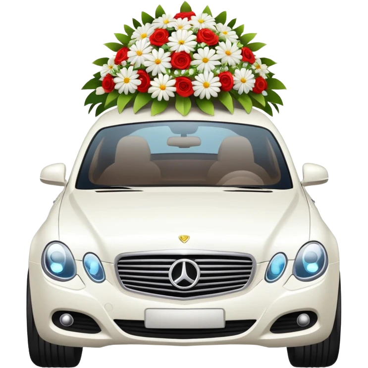 luxury car with wedding decorations, horizontal emoji