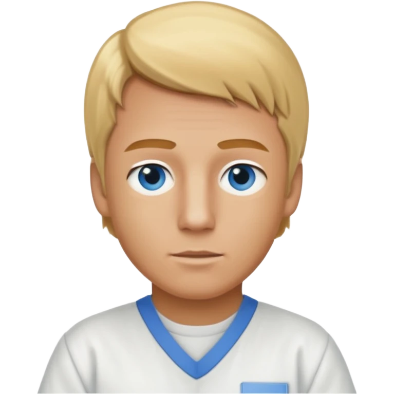 Phillip Morris with golden blonde hair, blue eyes, white inmate outfit emoji